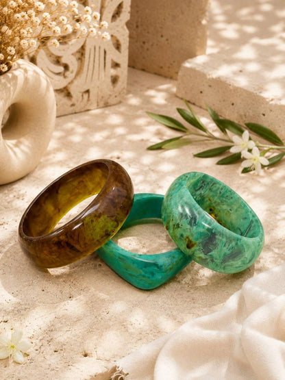 Marble-Finish Resin Bangles for Women Set of 3