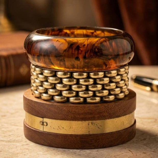 Tortoiseshell Resin & Wood Brass Bangles Set of 3