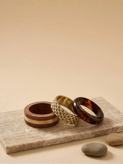 Tortoiseshell Resin & Wood Brass Bangles Set of 3