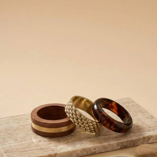 Tortoiseshell Resin & Wood Brass Bangles Set of 3