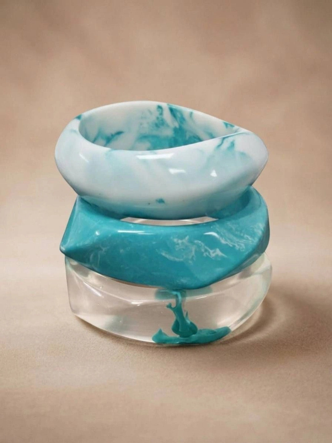 Teal Marble Resin Bangles for Women Set of 3