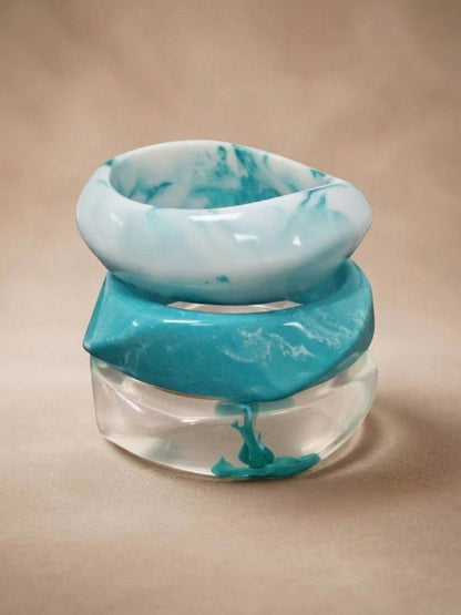 Teal Marble Resin Bangles for Women Set of 3