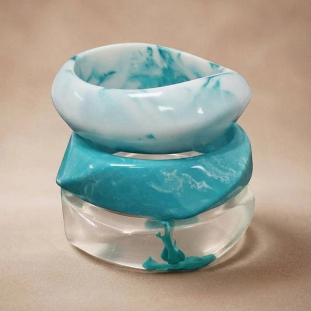 Teal Marble Resin Bangles for Women Set of 3