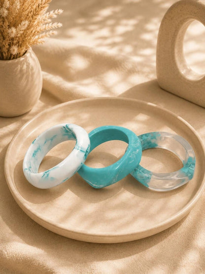 Teal Marble Resin Bangles for Women Set of 3