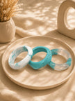 Teal Marble Resin Bangles for Women Set of 3