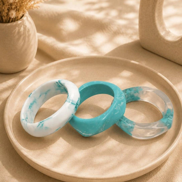 Teal Marble Resin Bangles for Women Set of 3