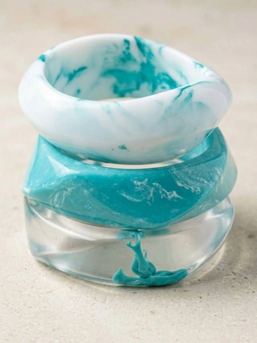 Teal Marble Resin Bangles for Women Set of 3