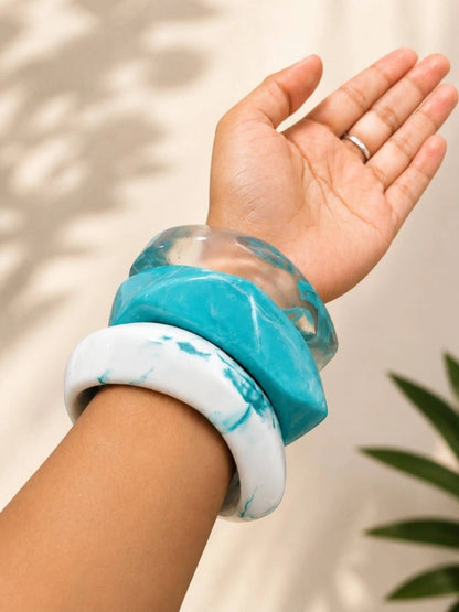 Teal Marble Resin Bangles for Women Set of 3