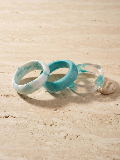 Teal Marble Resin Bangles for Women Set of 3