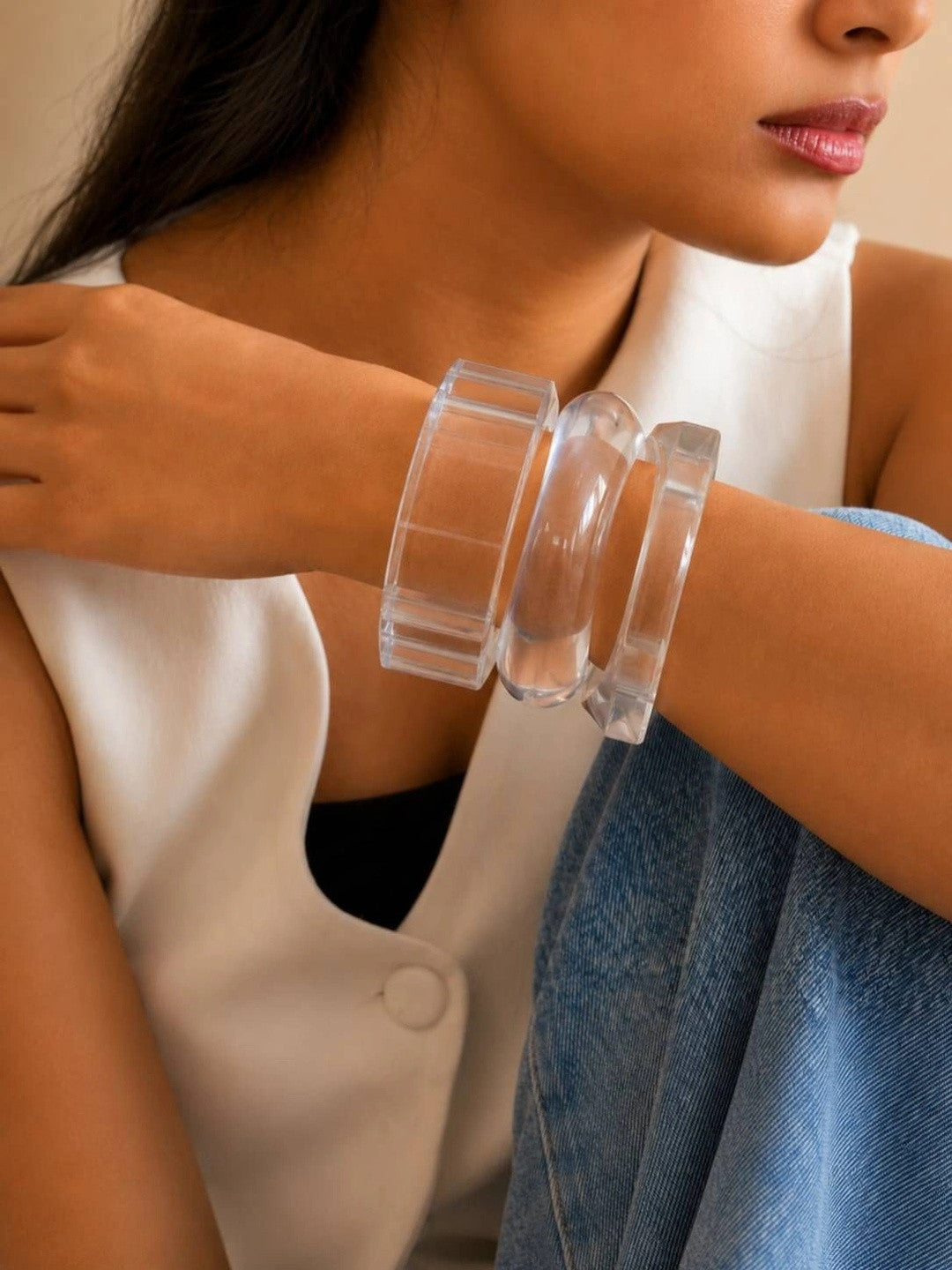 Clear Resin Bangles for Women Set of 3