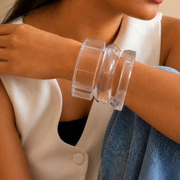 Clear Resin Bangles for Women Set of 3