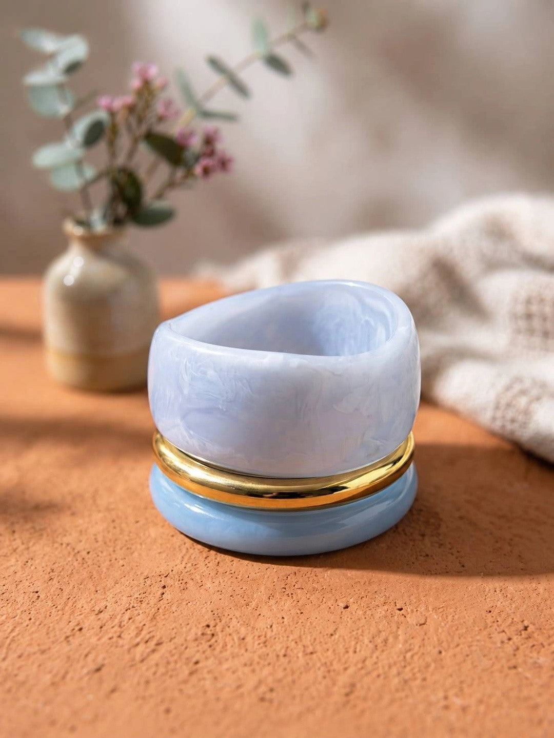 Blue Resin & Gold-Tone Bangles Set of 3