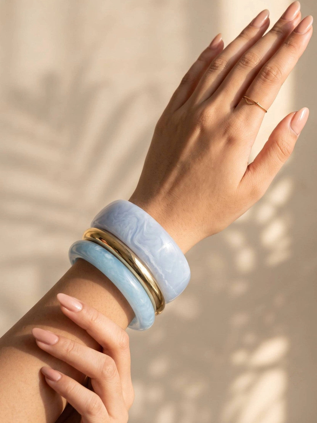 Blue Resin & Gold-Tone Bangles Set of 3