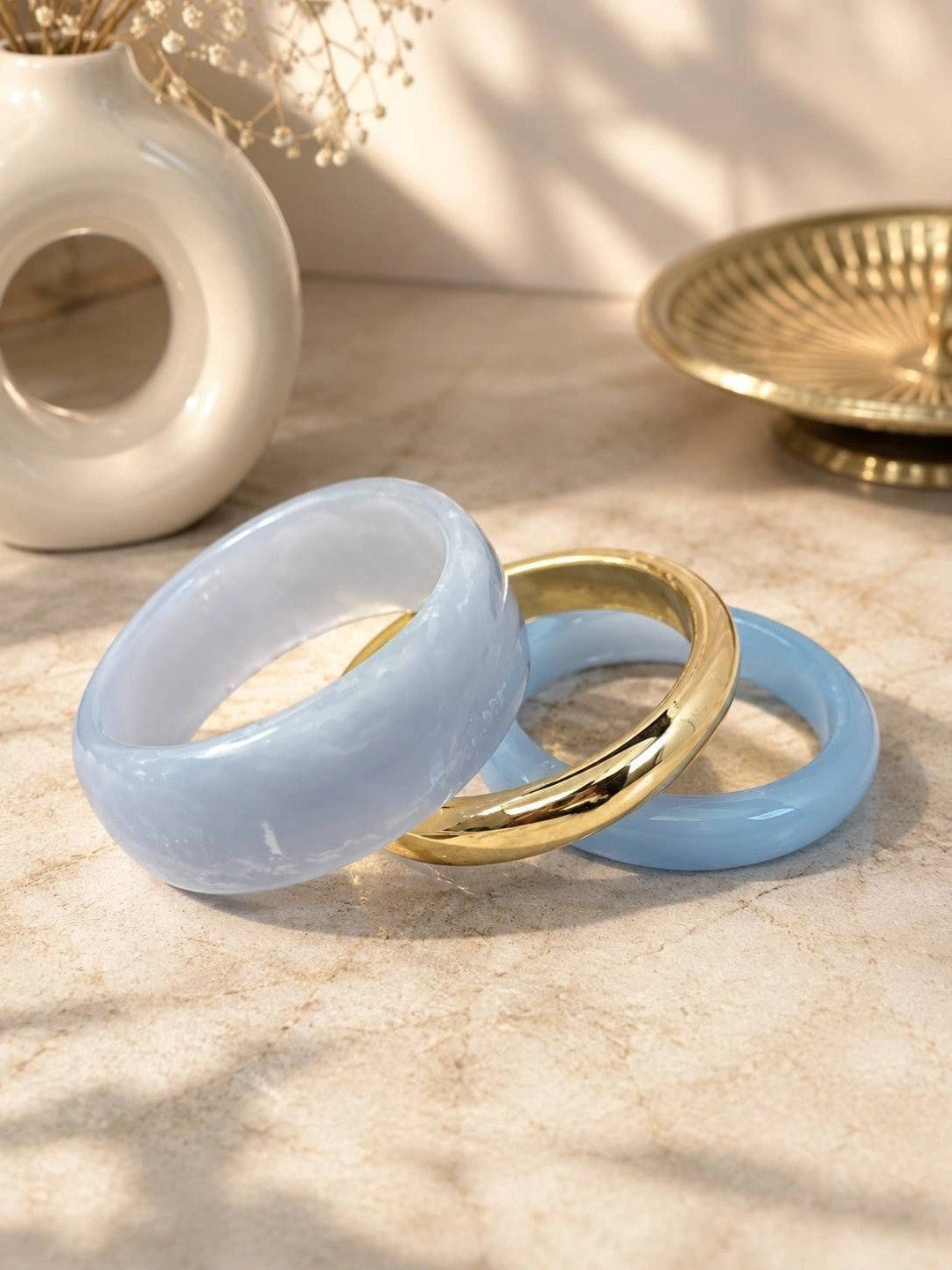 Blue Resin & Gold-Tone Bangles Set of 3