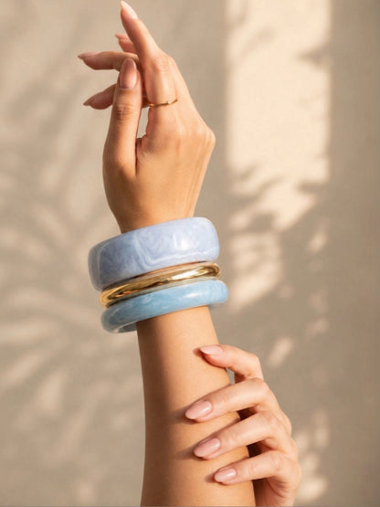 Blue Resin & Gold-Tone Bangles Set of 3