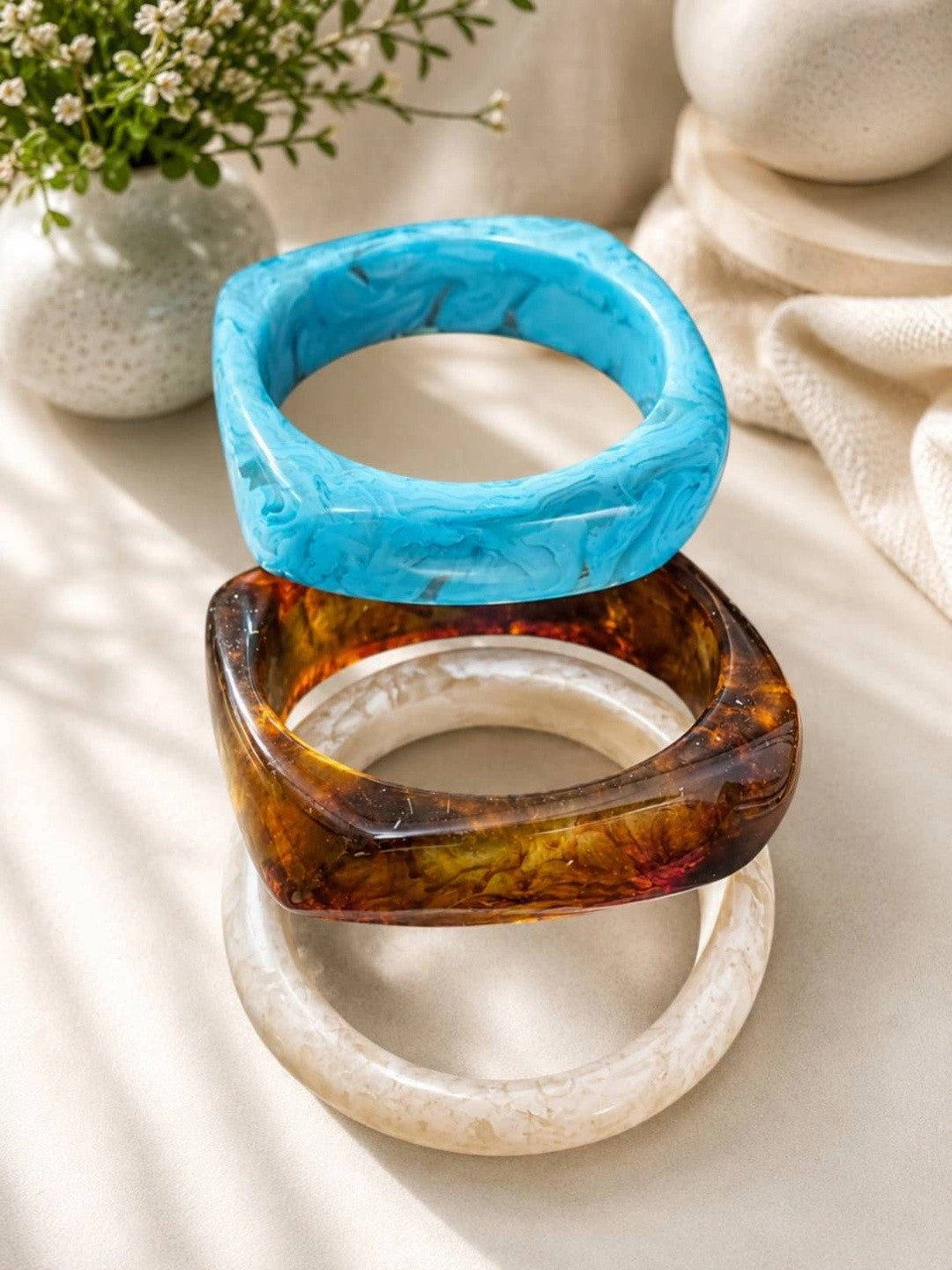 Resin Marble Bangles for Women Set of 3