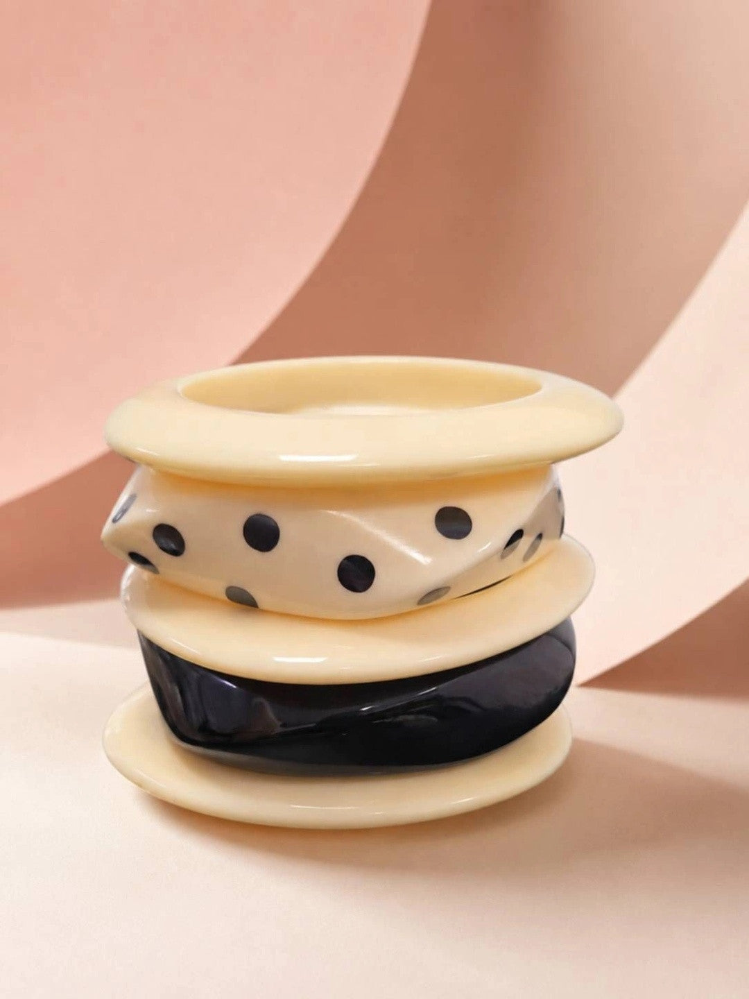 Ivory & Black Resin Chunky Bangles Set of 5
