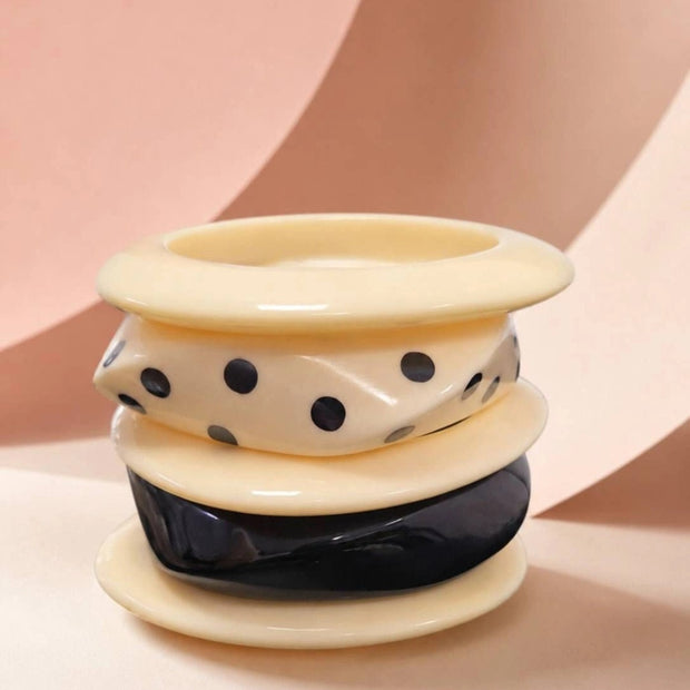 Ivory & Black Resin Chunky Bangles Set of 5