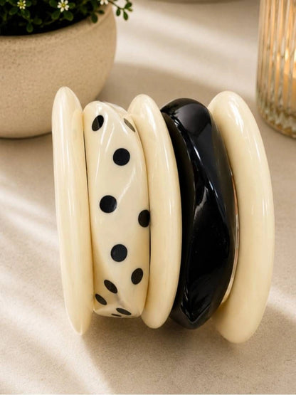 Ivory & Black Resin Chunky Bangles Set of 5