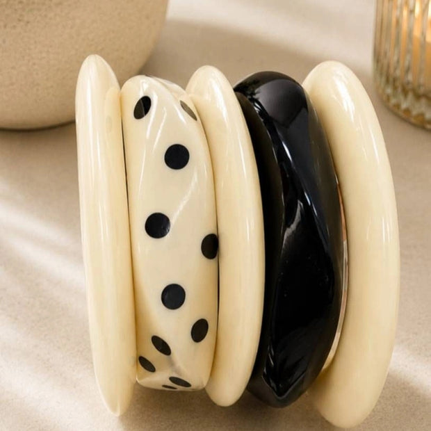 Ivory & Black Resin Chunky Bangles Set of 5