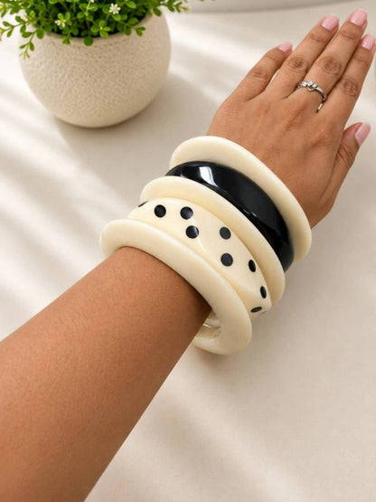 Ivory & Black Resin Chunky Bangles Set of 5