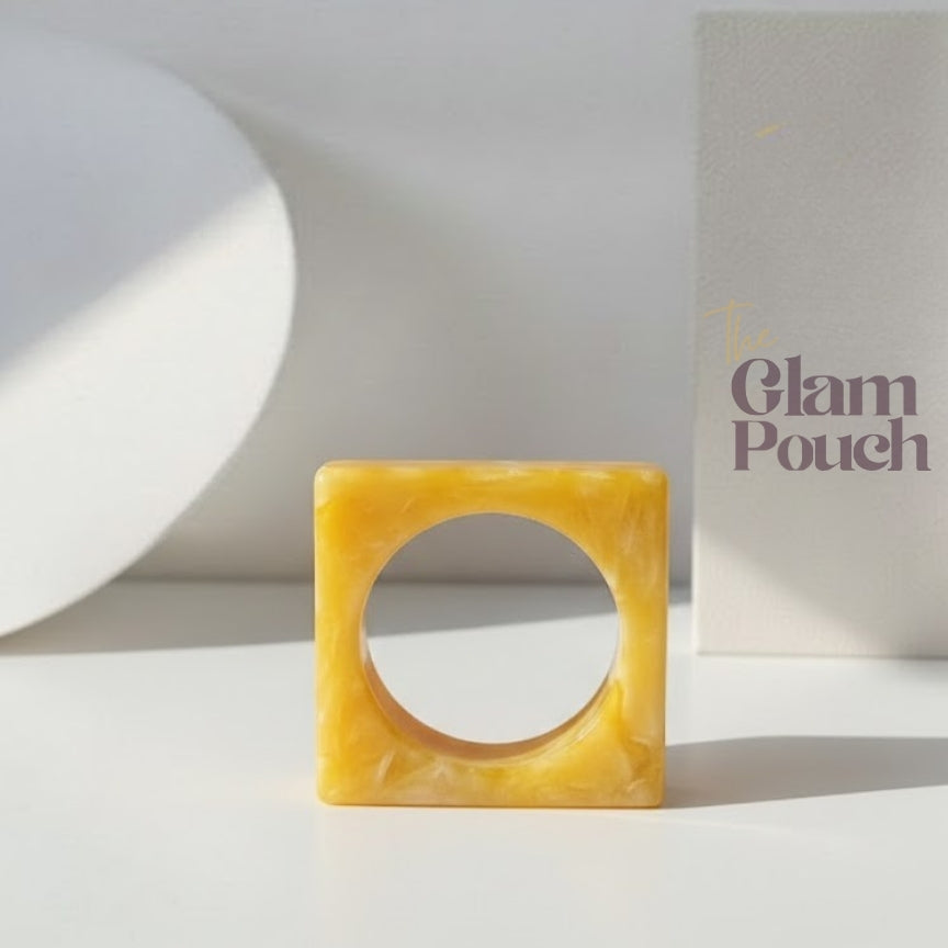 Marigold Yellow Marble Square Resin Bangle- Slim