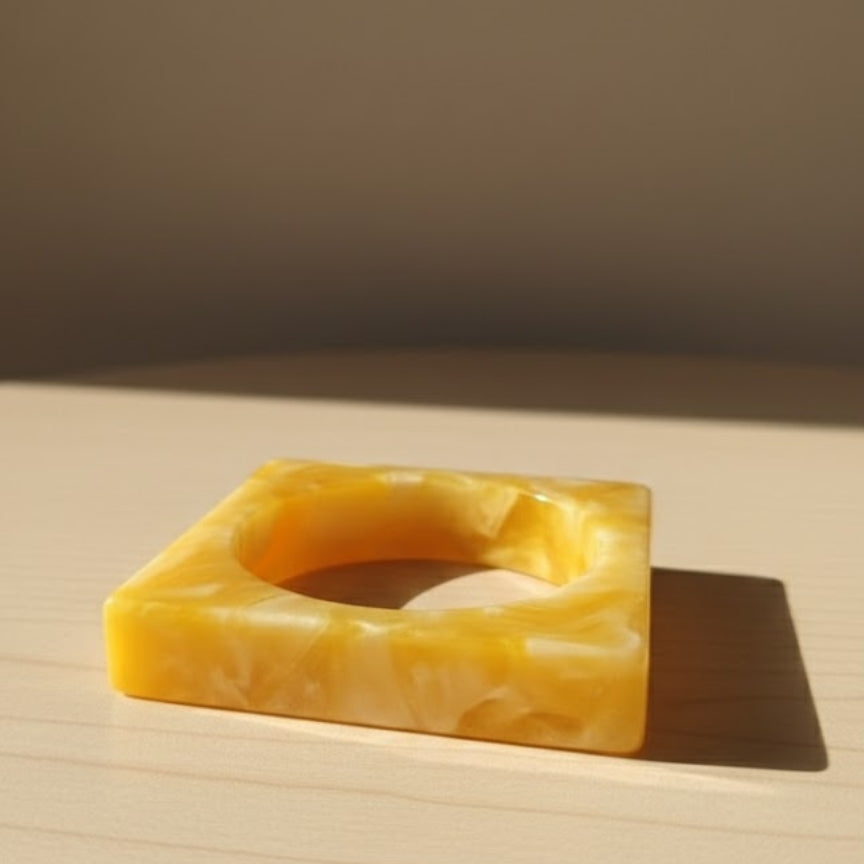 Marigold Yellow Marble Square Resin Bangle- Slim
