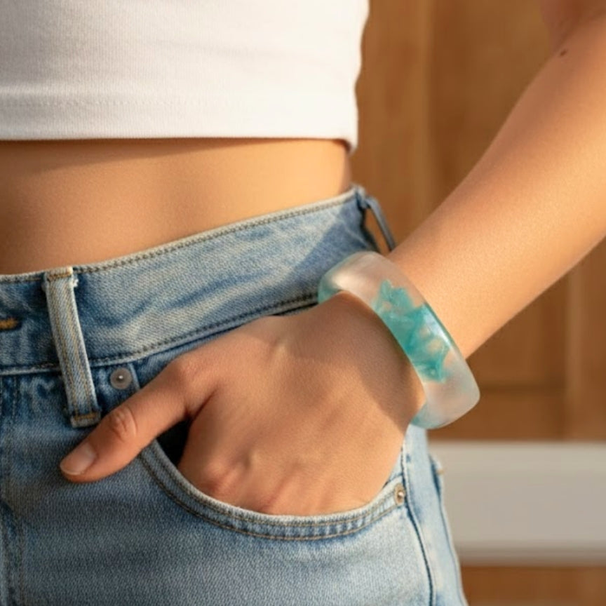 Aqua Petal Frosted Resin Bangle