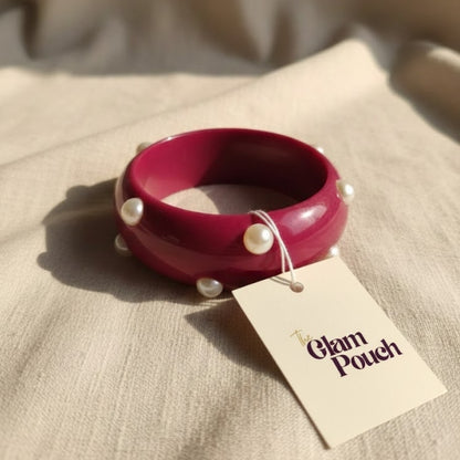 Magenta Pearl Studded Acrylic Resin Bangle