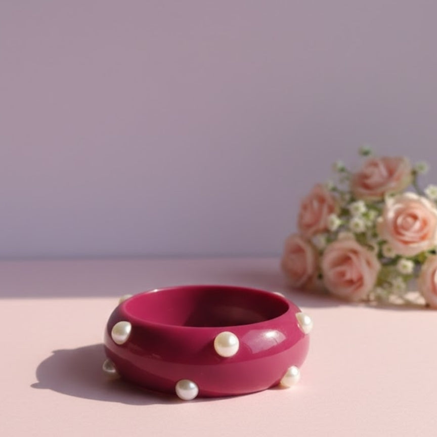 Magenta Pearl Studded Acrylic Resin Bangle