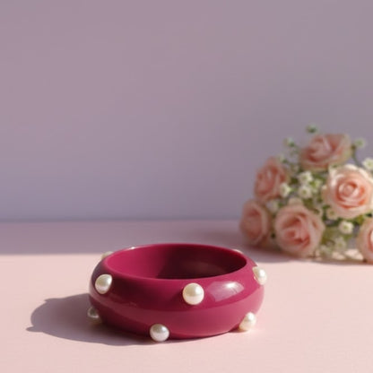 Magenta Pearl Studded Acrylic Resin Bangle