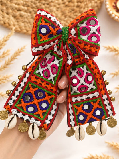 Mirror Work Embroidered Bow Hair Clip for Women