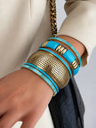 Turquoise Gold-Tone Brass Bangle Stack for Women