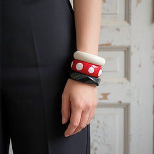 Vintage Vibe Red Polka Dot Statement Bangle Set