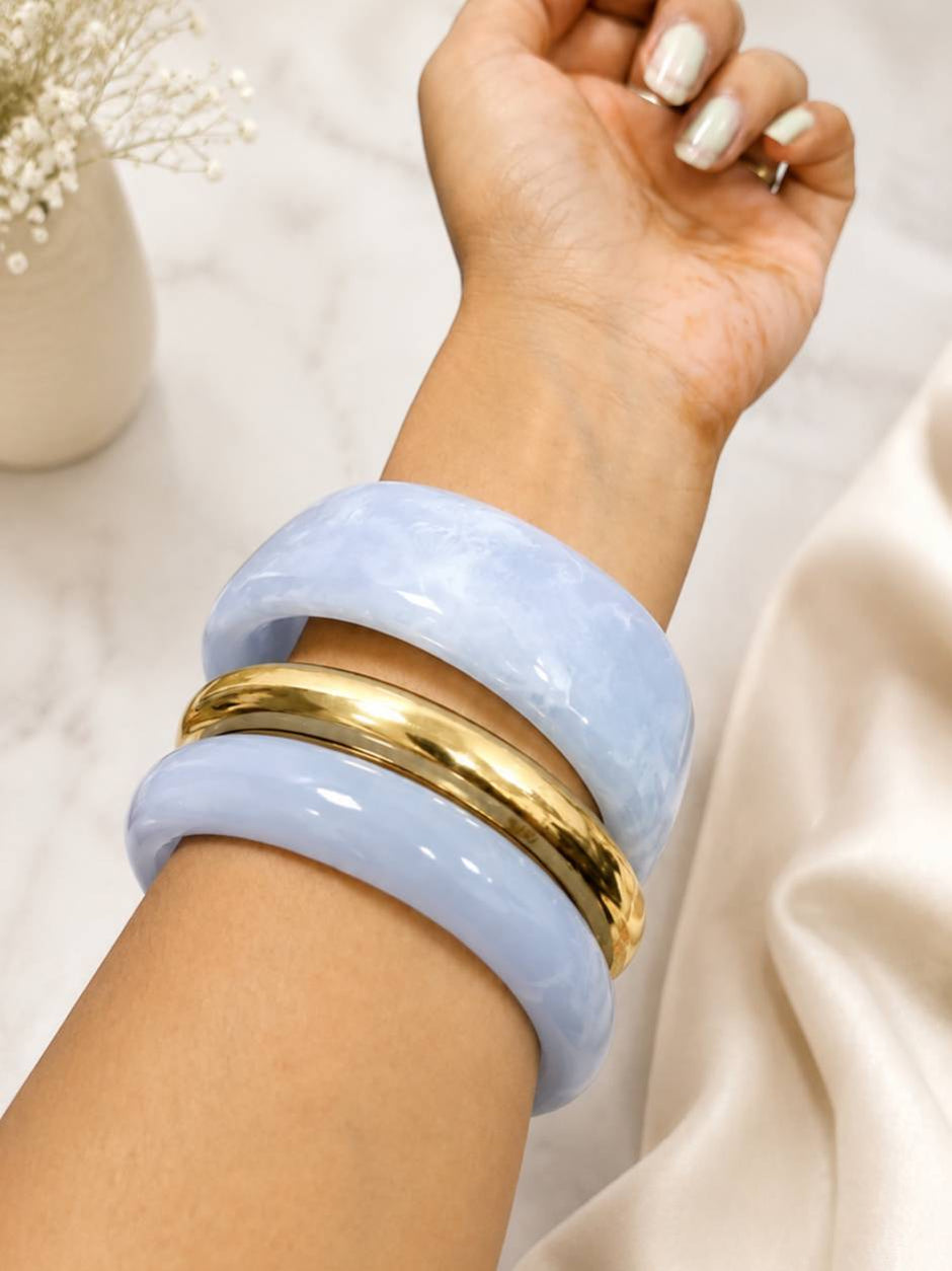 Blue Resin & Gold-Tone Bangles Set of 3