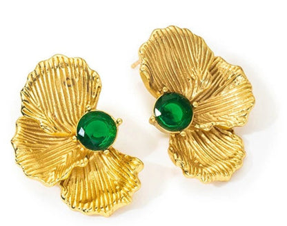 Vintage Green Stone Petal Earrings