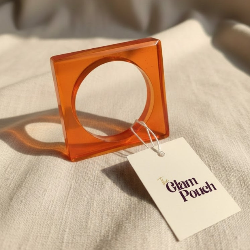 Amber Crystal Orange Square Resin Bangle