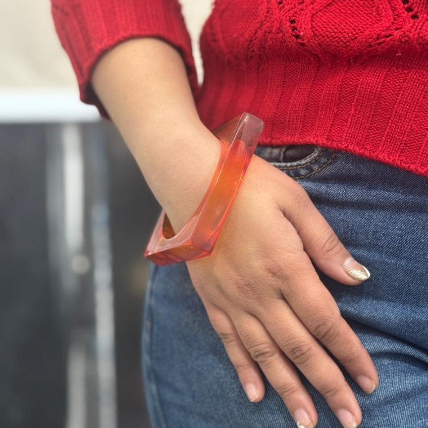 Amber Crystal Orange Square Resin Bangle