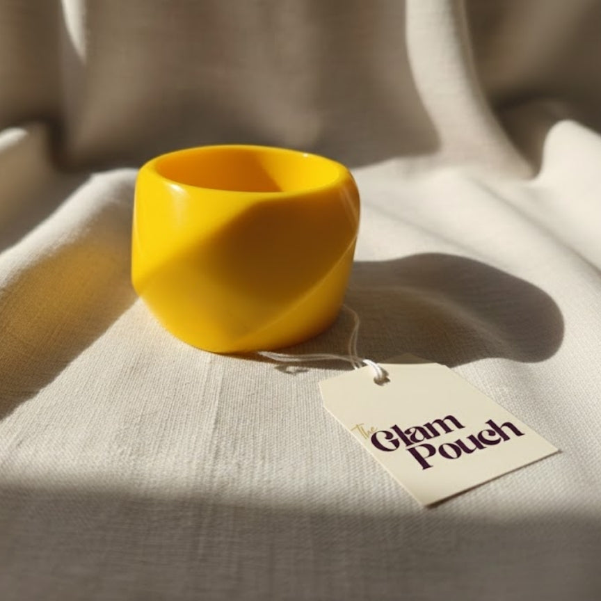 Yellow Sunny Twist Acrylic Statement Resin Bangle 2.4