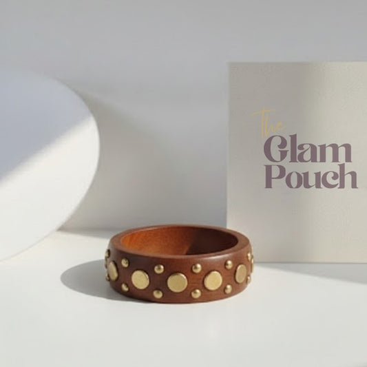 Alternating Brass Stud Wood Bangle