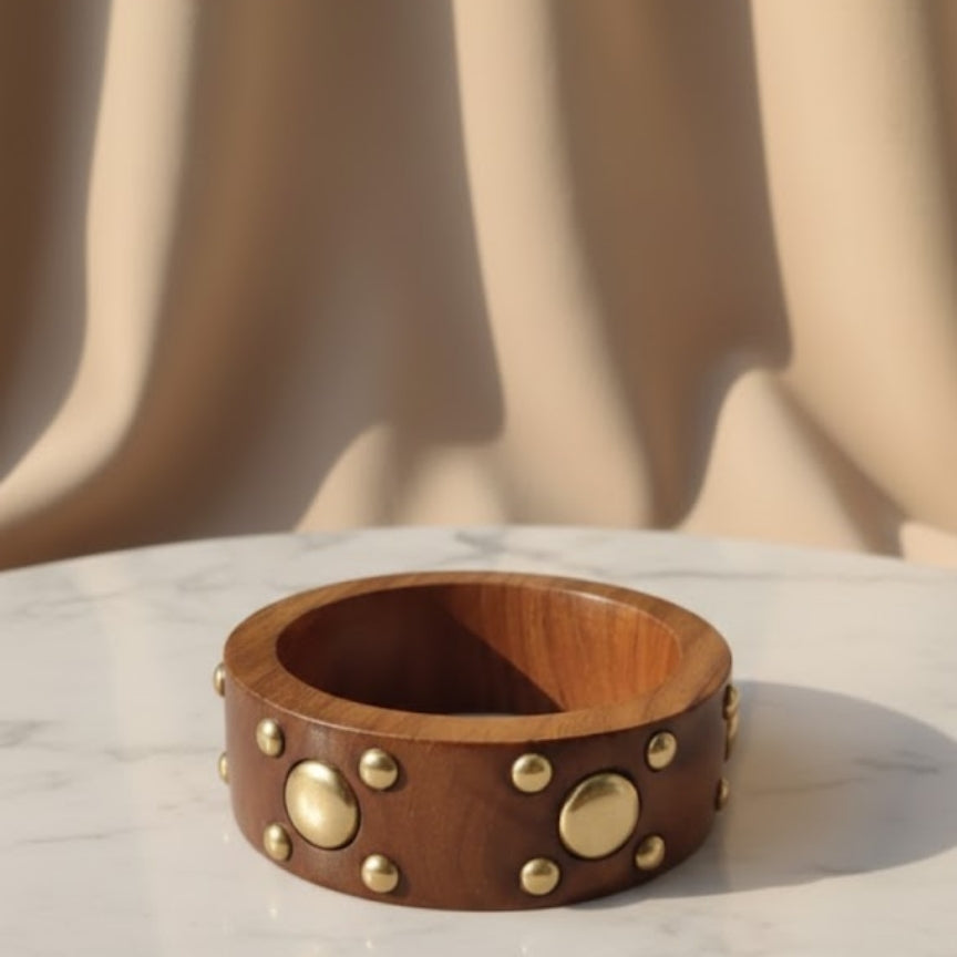Alternating Brass Stud Wood Bangle