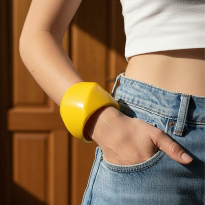 Yellow Sunny Twist Acrylic Statement Resin Bangle 2.4