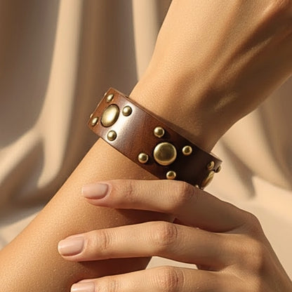 Alternating Brass Stud Wood Bangle