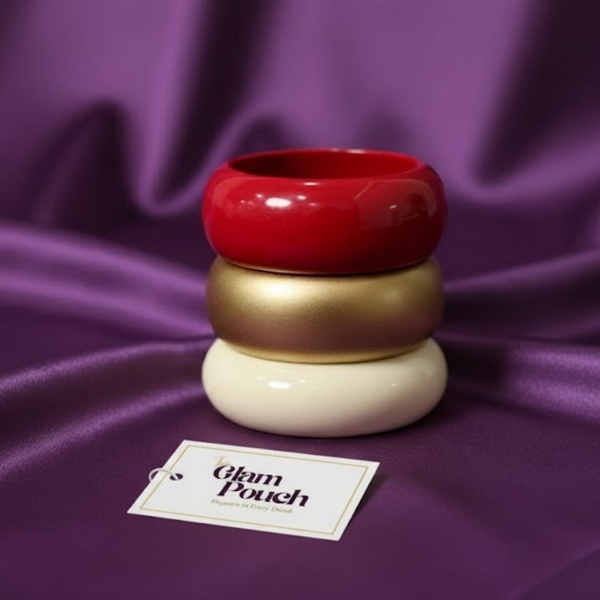 Stack of Classic Red Gold Resin Bangle