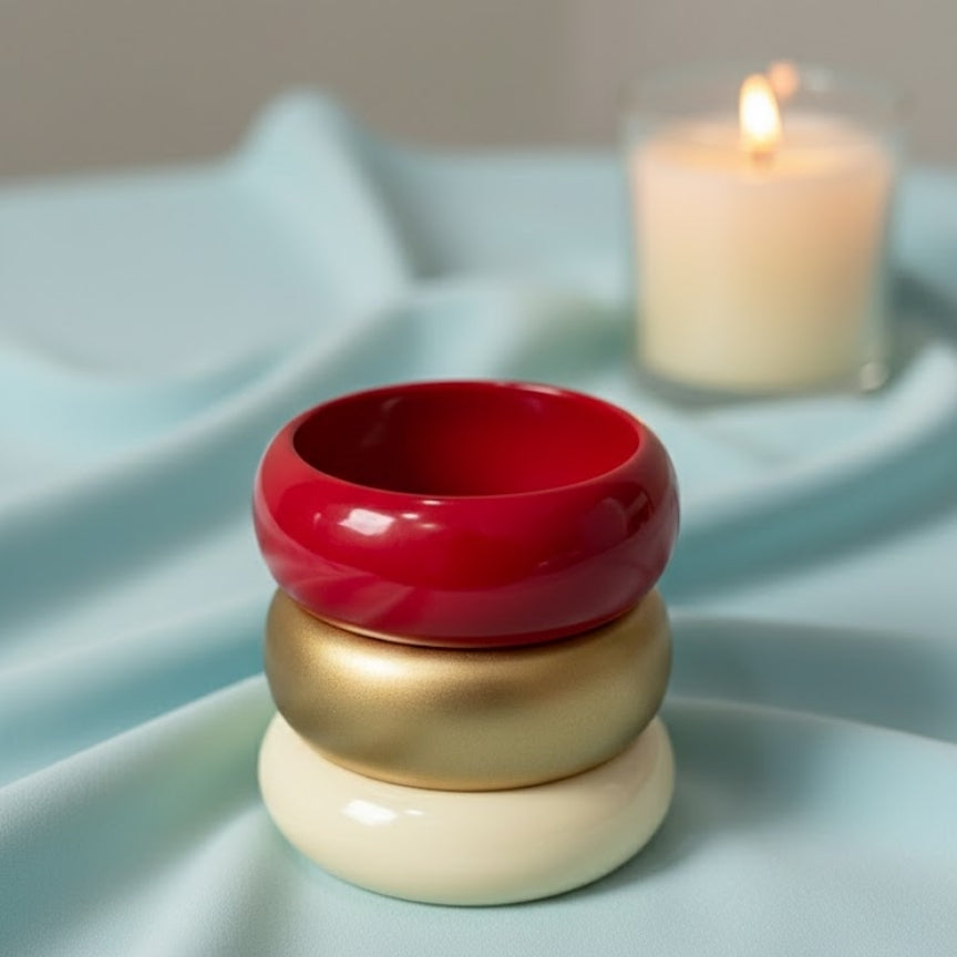 Stack of Classic Red Gold Resin Bangle