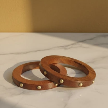 Handmade Thin Wooden Bangles with Gold Studs