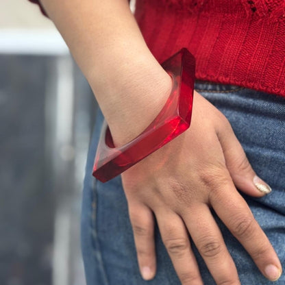 Crimson Red Square Crystal Resin Bangle