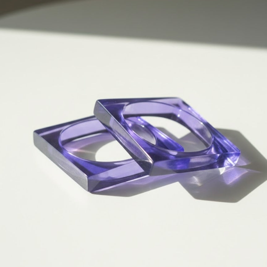 Lavender Crystal Square Resin Bangles