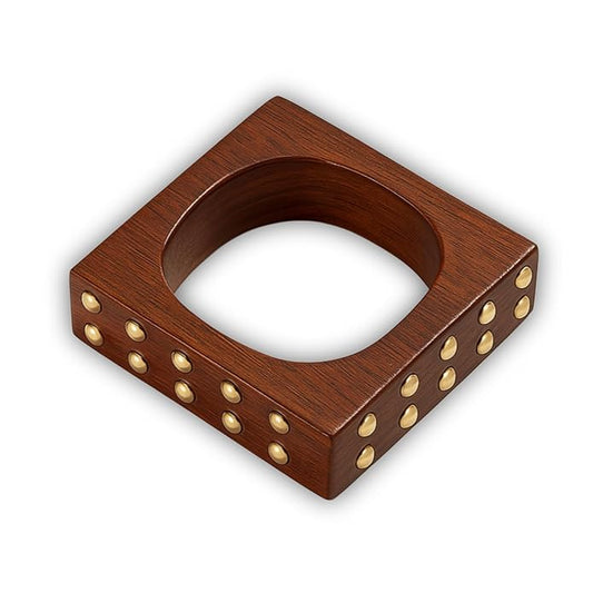 Brass Studded Broad Square Wooden Handmade Bangle