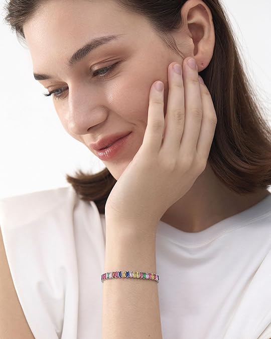 White Gold Plated Multi Colored Cubic Zirconia Tennis Bracelet (Colors may vary)